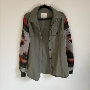 Thread & Supply Olive Green Jacket with Multicolor Sleeves